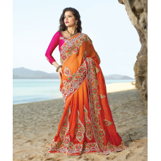 Hue of Orange Beautiful Embroidered Saree